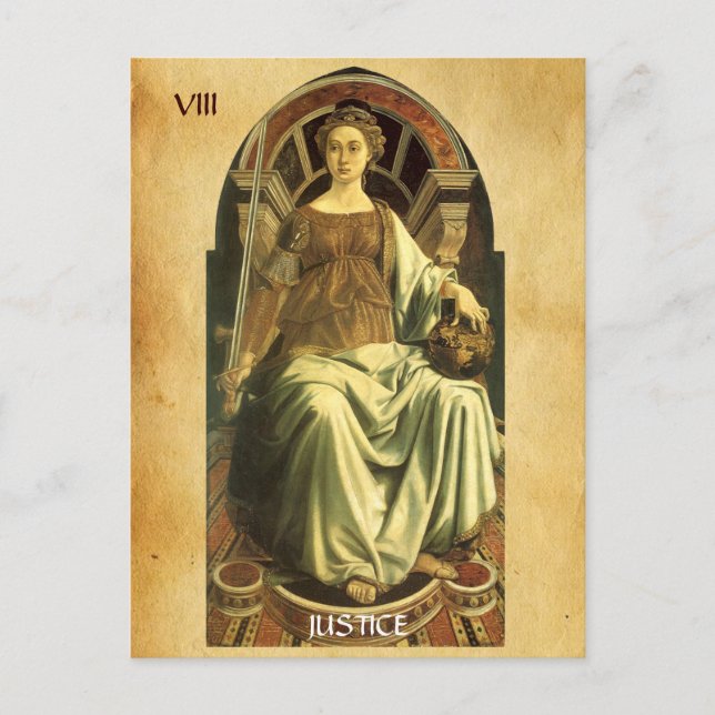 ANTIQUE RENAISSANCE TAROT 8/ JUSTICE VYKORT (Framsida)