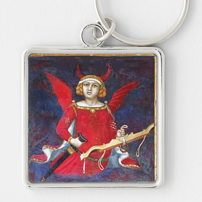 ANTIQUE RENAISSANCE TAROT,DJÄVULEN,Pridets detalji Fyrkantig Silverfärgad Nyckelring (Framsidan)