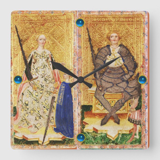 ANTIQUE RENAISSANCE TAROT/KUNG OCH QUEON OF SWORDS FYRKANTIG KLOCKA (Framsida)