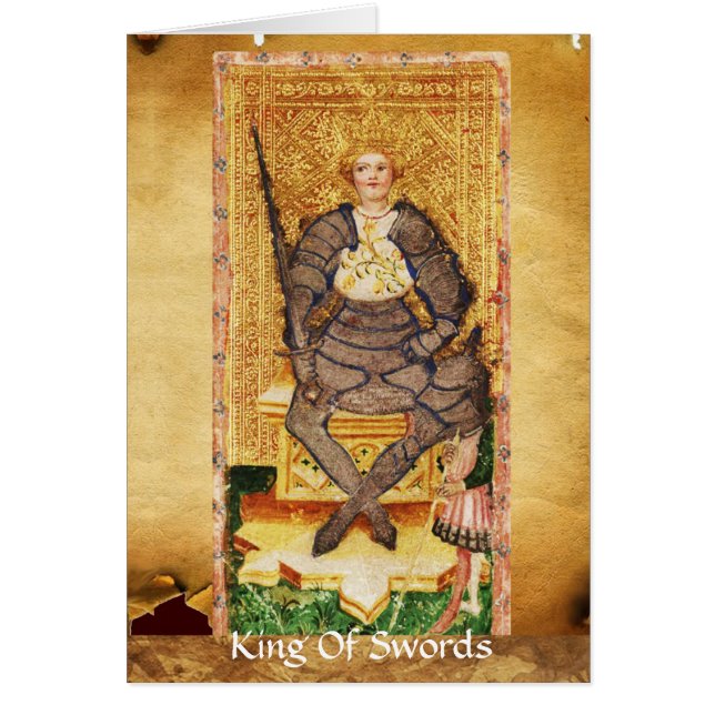 ANTIQUE RENAISSANCE TAROT/KUNG OCH QUEON OF SWORDS HÄLSNINGSKORT (Framsidan)