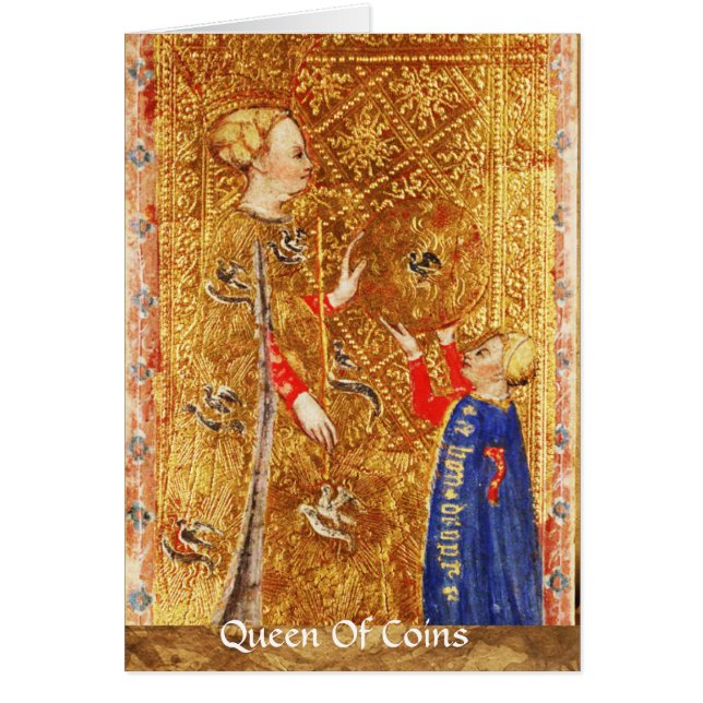 ANTIQUE RENAISSANCE TAROT/ QUEEN OF MYNT HÄLSNINGSKORT (Framsidan)
