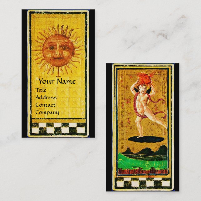 ANTIQUE RENAISSANCE TAROT/SOL VISITKORT (Fram/baksida)