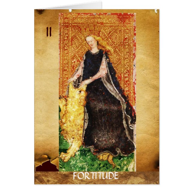 ANTIQUE RENAISSANCE TAROT THE FORTITUDE- STRENGHT HÄLSNINGSKORT (Framsidan)