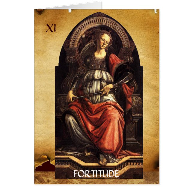 ANTIQUE RENAISSANCE TAROT THE FORTITUDE- STRENGHT HÄLSNINGSKORT (Framsidan)