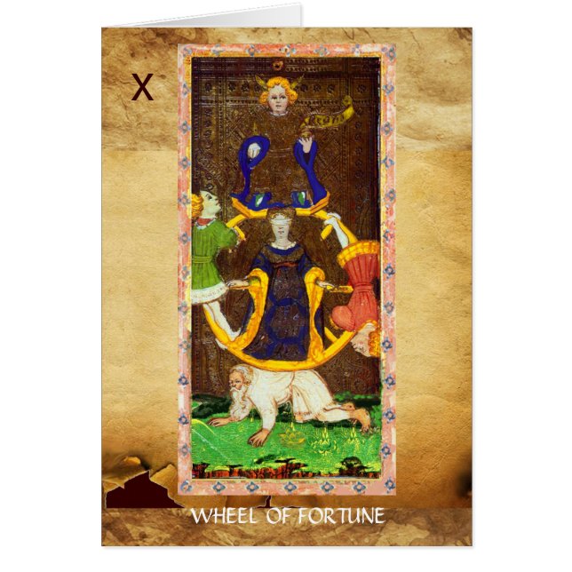 ANTIQUE RENAISSANCE TAROTS 10/WHEEL OF FORTUNE HÄLSNINGSKORT (Framsidan)