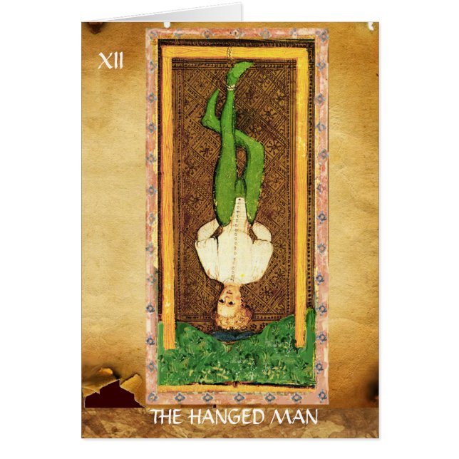 ANTIQUE RENAISSANCE TAROTS 12 / HANGED MAN HÄLSNINGSKORT (Framsidan)