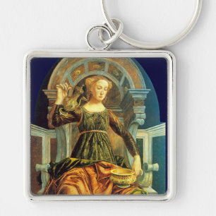 ANTIQUE RENAISSANCE TAROTS 14/TEMPERANCE FYRKANTIG SILVERFÄRGAD NYCKELRING