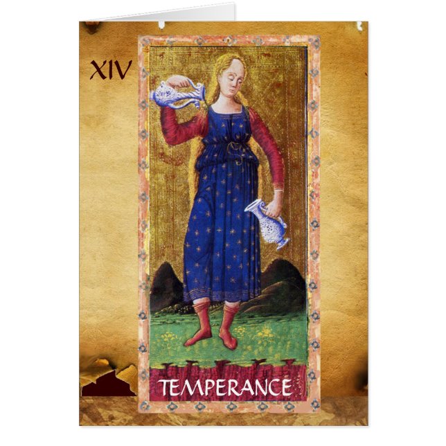 ANTIQUE RENAISSANCE TAROTS 14/TEMPERANCE HÄLSNINGSKORT (Framsidan)