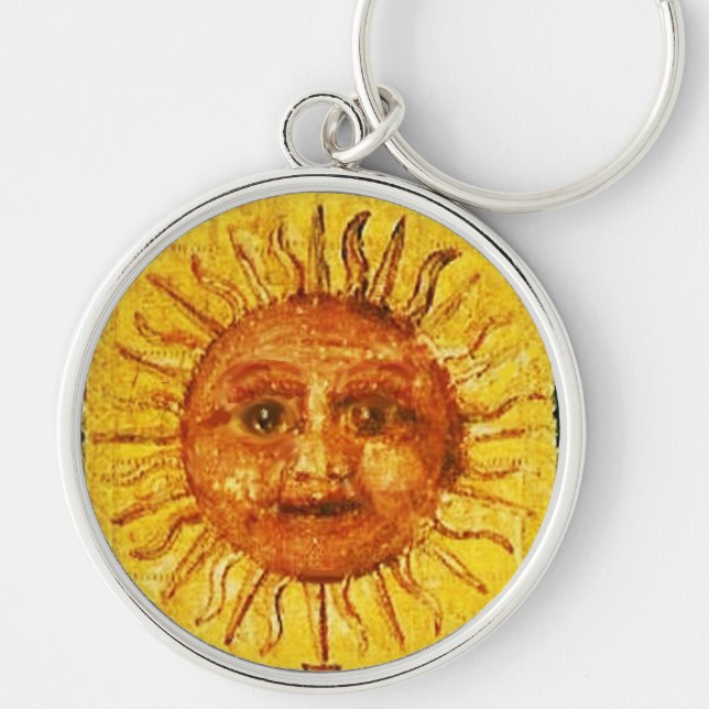 ANTIQUE RENAISSANCE TAROTS 19/SOL RUND SILVERFÄRGAD NYCKELRING (Framsidan)