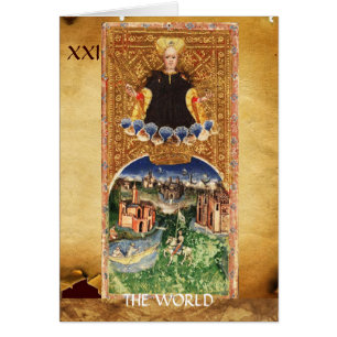 ANTIQUE RENAISSANCE TAROTS 21/ THE WORLD HÄLSNINGSKORT