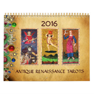 ANTIQUE RENAISSANCE TAROTS BLOMMIGT PARCHMENT 2016 KALENDER