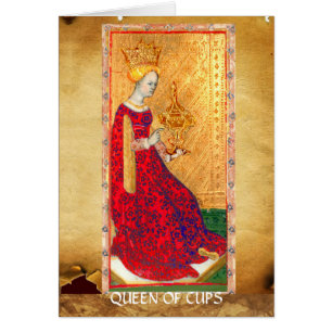 ANTIQUE RENAISSANCE TAROTS QUEEN OF KOPP Birthday Hälsningskort