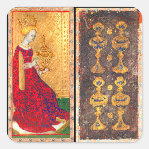 ANTIQUE RENAISSANCE TAROTS/QUEEN OF KOPP FYRKANTIGT KLISTERMÄRKE