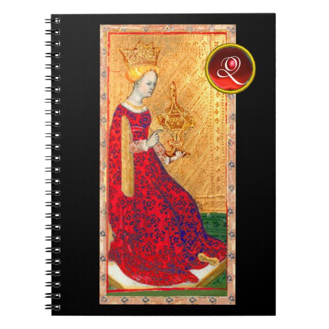 ANTIQUE RENAISSANCE TAROTS/QUEEN OF KOPP MONOGRAM ANTECKNINGSBOK MED SPIRAL (Framsidan)