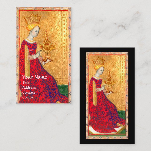ANTIQUE RENAISSANCE TAROTS/QUEEN OF KOPP VISITKORT (Fram/baksida)