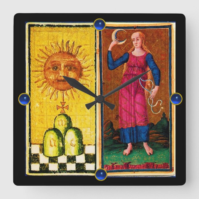 ANTIQUE RENAISSANCE TAROTS/SOL OCH MÅNE FYRKANTIG KLOCKA (Framsida)