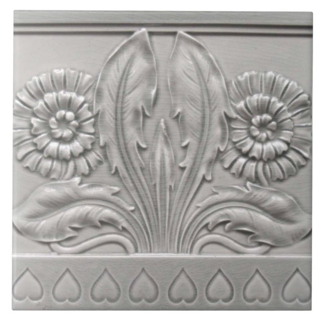 Antique Repro 3D-Neutralt Blommigt Gräns Kakelplatta (Framsidan)