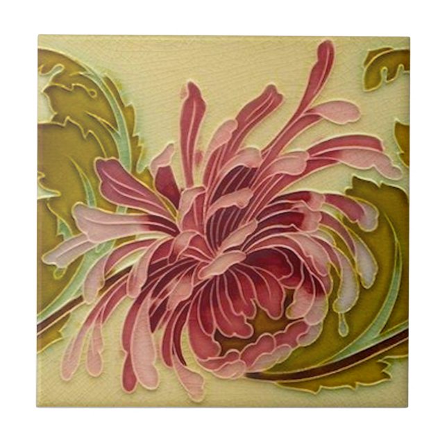 Antique Repro Chrysanthemum Gräns Tile Kakelplatta (Framsidan)