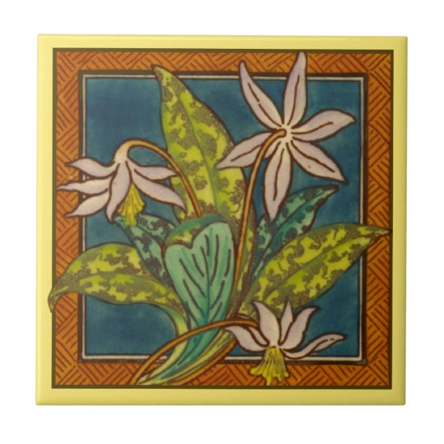 Antique Repro Circa 1880 Maw Blommigt Tile 1 av 8 Kakelplatta (Framsidan)
