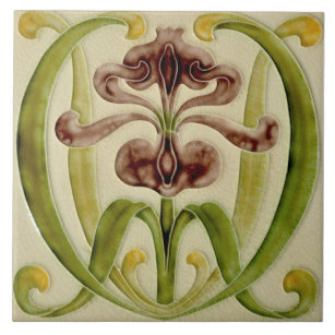 Antique Repro Late 1800s Art nouveau Iris Tile Kakelplatta