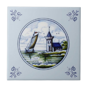 Antique Repro Scenia Delft Blue Multifärgad Tile Kakelplatta