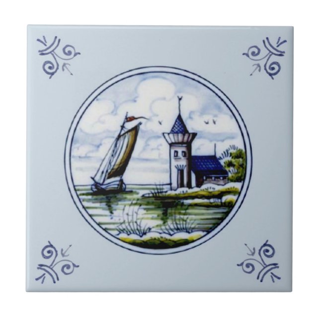 Antique Repro Scenia Delft Blue Multifärgad Tile Kakelplatta (Framsidan)