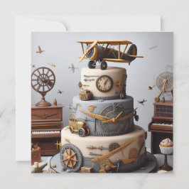 ANTIQUE RETRO AIRPLANE CAKE BIRTHDAY KORT