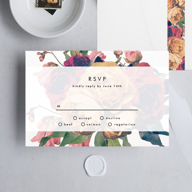 Antique Ro Botanical Fete Bröllop OSA Card Kort (Skapare uppladdad)