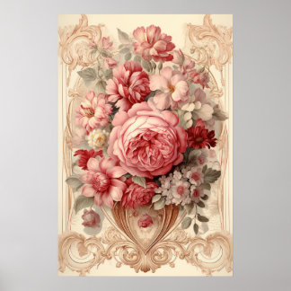 Antique Ro Flowers AI Painting Poster