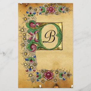 ANTIQUE RO MEDIEVAL BLOMMIGT PARCHMENT MONOGRAM BREVPAPPER