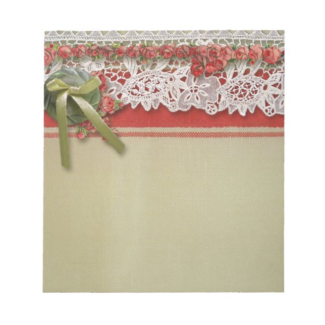 Antique Ro Snöre Rustic Red Victorian Burlap Anteckningsblock (Framsida)