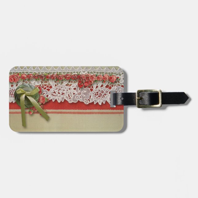 Antique Ro Snöre Rustic Red Victorian Burlap Bagagebricka (Horisontell Framsida)