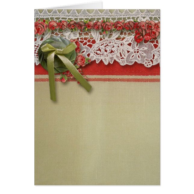Antique Ro Snöre Rustic Red Victorian Burlap Hälsningskort (Framsidan)