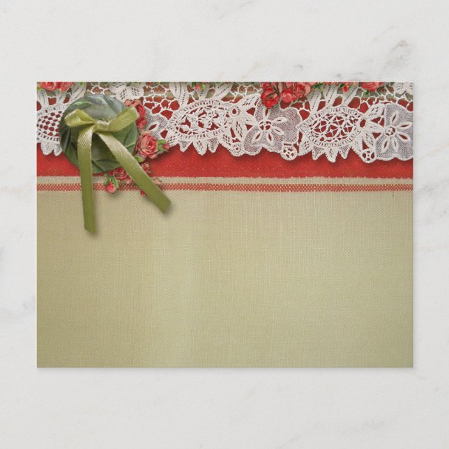 Antique Ro Snöre Rustic Red Victorian Burlap Inbjudan Vykort (Framsida)