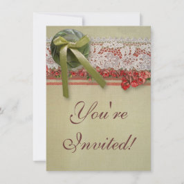 Antique Ro Snöre Rustic Red Victorian Burlap Inbjudningar