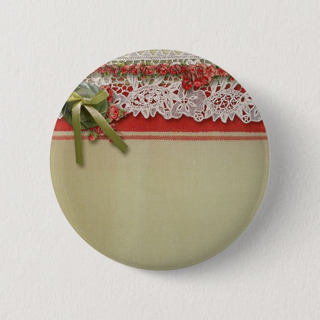 Antique Ro Snöre Rustic Red Victorian Burlap Knapp (Framsida)