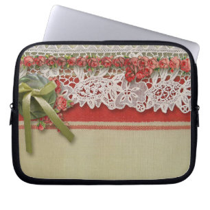 Antique Ro Snöre Rustic Red Victorian Burlap Laptop Fodral