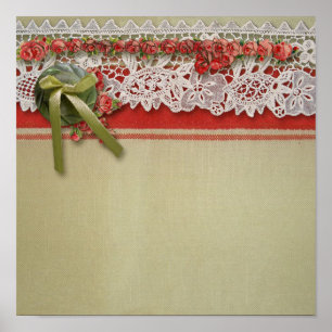 Antique Ro Snöre Rustic Red Victorian Burlap Poster