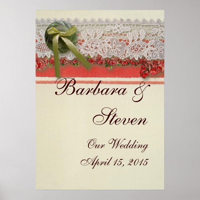 Antique Ro Snöre Rustic Red Victorian Burlap Poster (Framsidan)