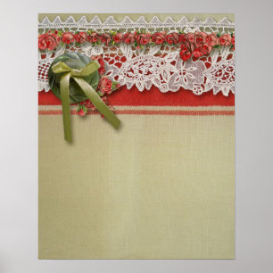 Antique Ro Snöre Rustic Red Victorian Burlap Poster