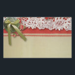Antique Ro Snöre Rustic Red Victorian Burlap Rektangulärt Klistermärke<br><div class="desc">Den här vackra bilden är en fotografisk återgivning av riktig brännpunkt, snöre, linne, ro, knapp och båge. Perfekt för den roustiska bröllop-designen för inbjudningar, tackkort och andra bröllop-kontorslokaler. Vilket vackert tema i vintage bröllop - antika snöre och vintage ro. Utformningen av vintage ro och snöre är uppsamlingen i perfekt bröllop...</div>