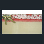 Antique Ro Snöre Rustic Red Victorian Burlap Rektangulärt Klistermärke<br><div class="desc">Den här vackra bilden är en fotografisk återgivning av riktig brännpunkt, snöre, linne, ro, knapp och båge. Perfekt för den roustiska bröllop-designen för inbjudningar, tackkort och andra bröllop-kontorslokaler. Vilket vackert tema i vintage bröllop - antika snöre och vintage ro. Utformningen av vintage ro och snöre är uppsamlingen i perfekt bröllop...</div>