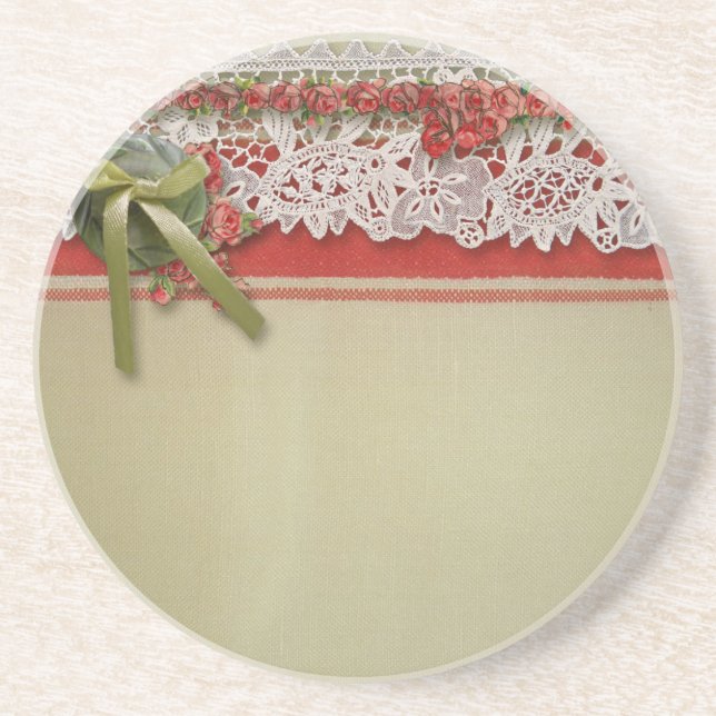 Antique Ro Snöre Rustic Red Victorian Burlap Underlägg Sandsten (Framsidan)