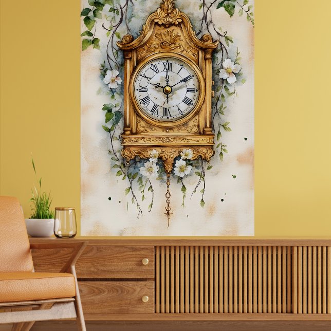 Antique Rococo-style clock, likely painted in wate Poster (Vardagsrum 2)