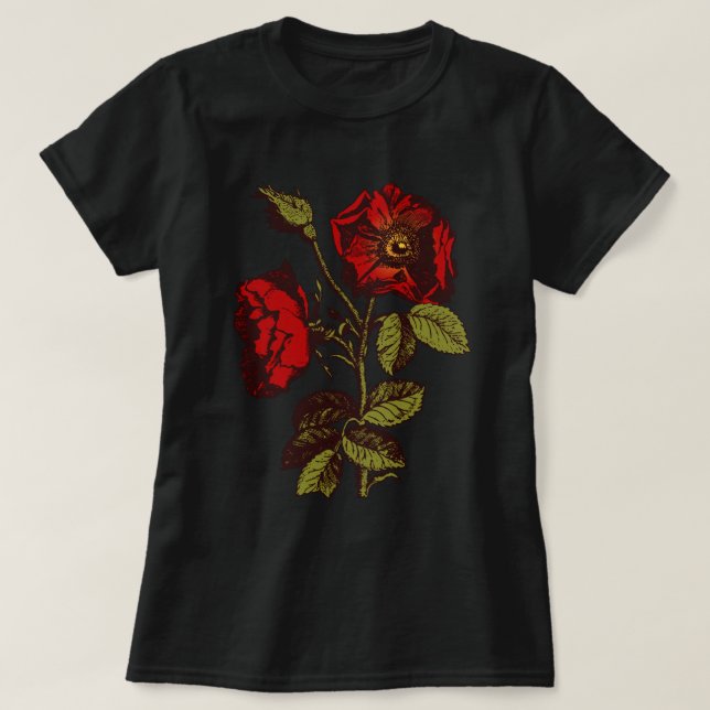 Antique Röd ros Tee Shirt (Design framsida)
