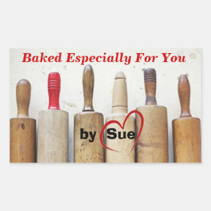 Antique Rolling Stift "Baked by You" Behandla etik Rektangulärt Klistermärke