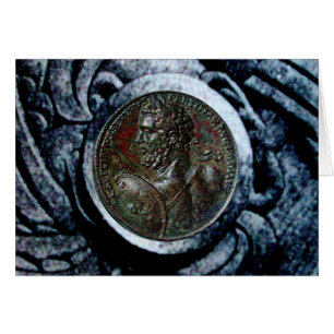 ANTIQUE ROMAN BRONZE MEDALLION MED GRIFFINS HÄLSNINGSKORT
