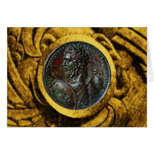 ANTIQUE ROMAN BRONZE MEDALLION MED GULD GRIFFINS HÄLSNINGSKORT