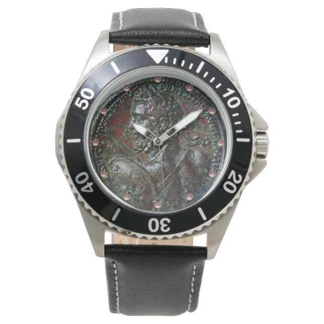 ANTIQUE ROMAN BRONZE MEDALLION MED ROSA GEMSTONER ARMBANDSUR (Framsida)