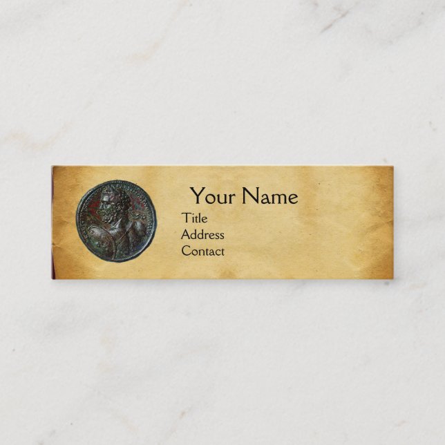 ANTIQUE ROMAN BRONZE MEDALLION MONOGRAM PARCHMENT MINI VISITKORT (Framsida)